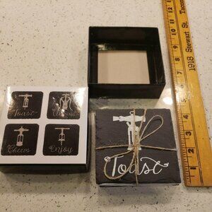 Set Of 4 Black Stone Wine Cork Coasters NIB 4x4"